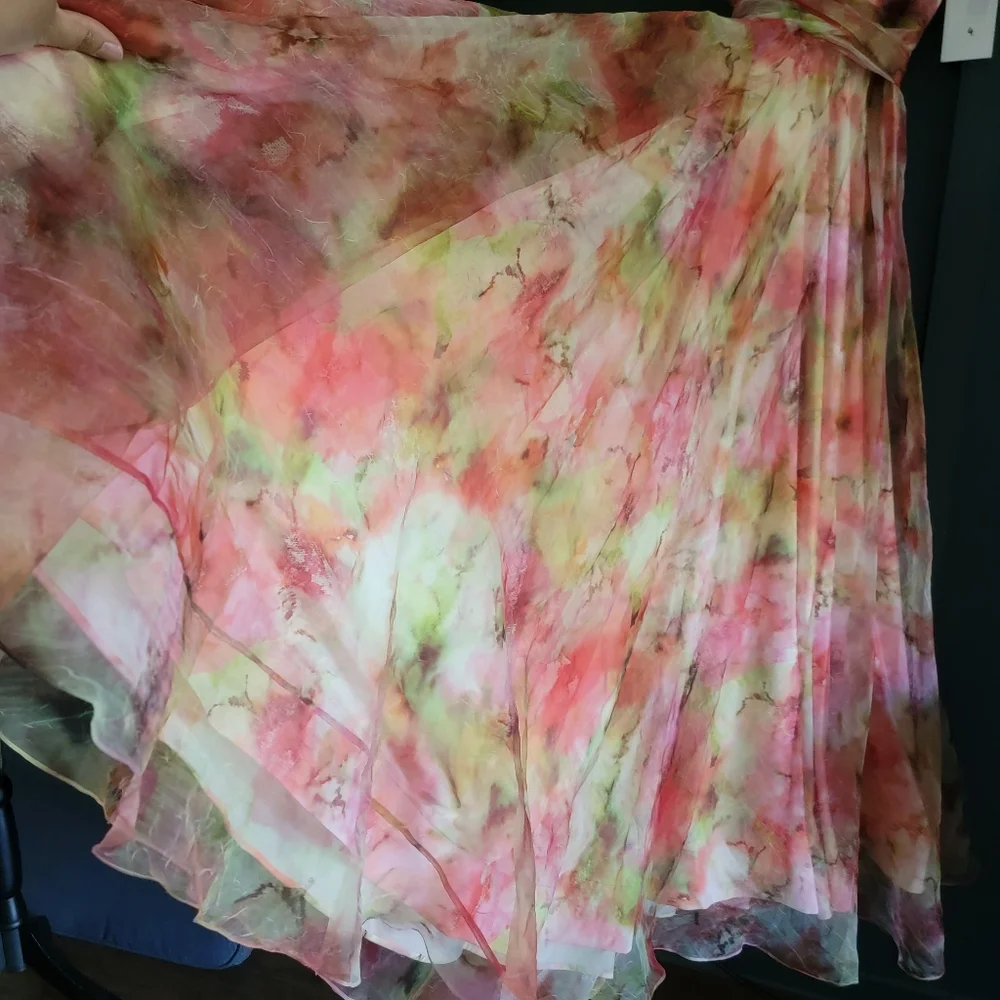 NWT Theia Faye Painterly Bow Organza Lightweight Chiffon Flowy A-line Gown 4‎ - Picture 8 of 15